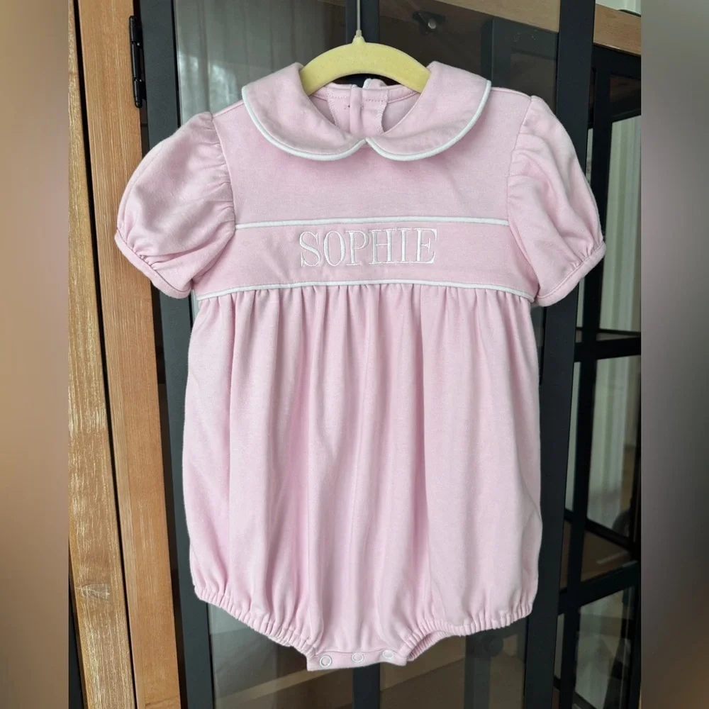 Sophie bubble romper monogrammed personalized embroidered peter pan collar baby